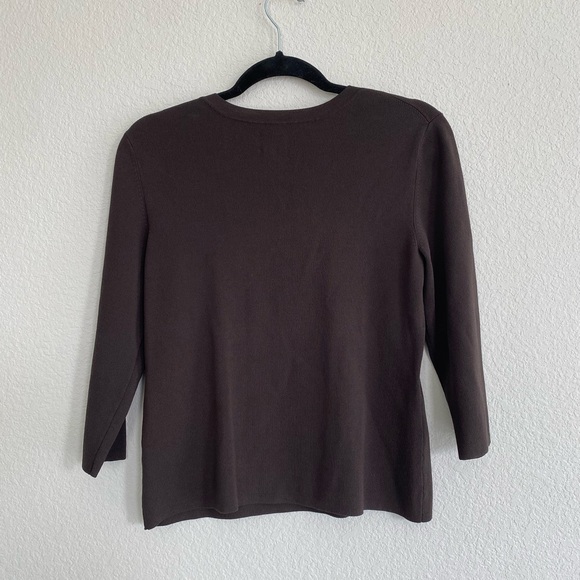 Chico's Chocolate Brown Scoop Neck 3/4 Sleeves Sweater Top Classic Size 1 Medium - Picture 4 of 4
